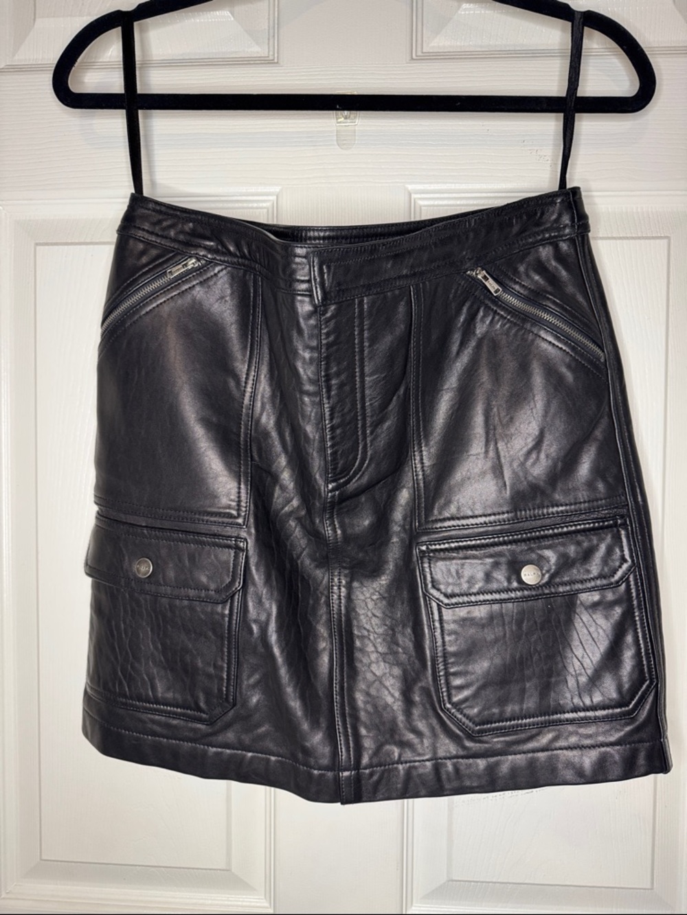 Ralph Lauren Black Leather Cargo Mini Skirt